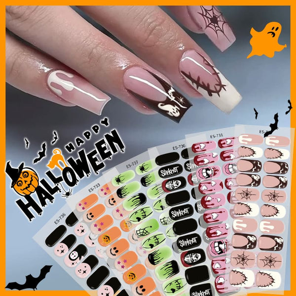 Quinnas Halloween nails, halloween nail designs, Semi-Cured Gel Nail Wraps, Halloween Semi Cured Gel Nail Strips【BUY ANY 2 NAIL KITS GET FREE UV LAMP】