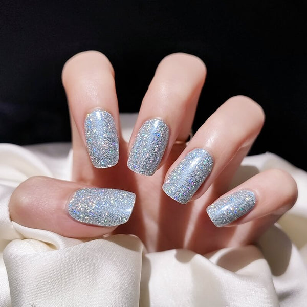 August Nails QUINNAS SILVER GLITTER Semi-Cured Gel Nail Wraps, Semi Cured Gel Nail Strips【BUY ANY 2 NAIL KITS GET FREE UV LAMP】- NG200128