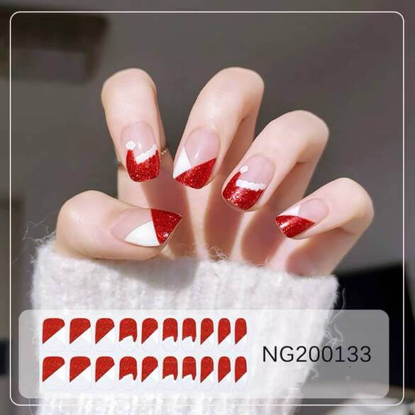 August Nails QUINNAS FRENCH CHRISTMAS HAT Semi-Cured Gel Nail Wraps, Semi Cured Gel Nail Strips【BUY ANY 2 NAIL KITS GET FREE UV LAMP】- NG200133