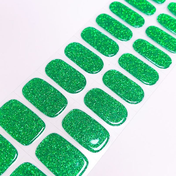 August Nails QUINNAS GREEN GLITTER Semi-Cured Gel Nail Wraps, Semi Cured Gel Nail Strips NG200152【BUY ANY 2 NAIL KITS GET FREE UV LAMP】- NG200152