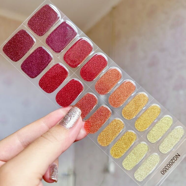 August Nails QUINNAS GLITTER SUNSET Semi-Cured Gel Nail Wraps, Semi Cured Gel Nail Strips【BUY ANY 2 NAIL KITS GET FREE UV LAMP】- NG200350