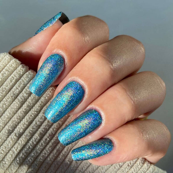 August Nails QUINNAS HOLOGRAPHIC BLUE Semi-Cured Gel Nail Wraps, Semi Cured Gel Nail Strips【BUY ANY 2 NAIL KITS GET FREE UV LAMP】- NG200322