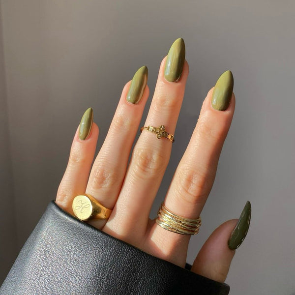 August Nails QUINNAS OLIVE GREEN NAIL Semi-Cured Gel Nail Wraps, Semi Cured Gel Nail Strips【BUY ANY 2 NAIL KITS GET FREE UV LAMP】- NG200028