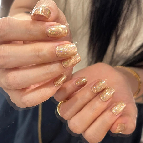 August Nails QUINNAS GOLD GLOW GLITTER Semi-Cured Gel Nail Wraps, Semi Cured Gel Nail Strips NG200320【BUY ANY 2 NAIL KITS GET FREE UV LAMP】- NG200320