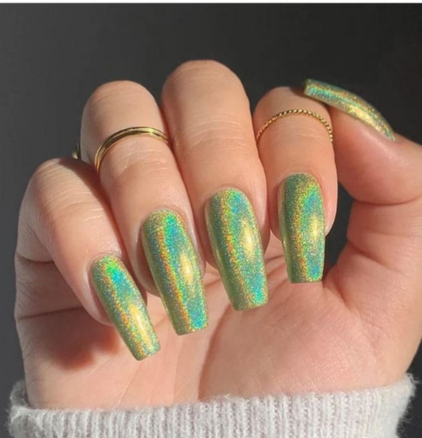 christmas nails QUINNAS HOLOGRAPHIC GREEN SEMICURED GEL NAIL STICKERS KIT【BUY ANY 2 NAIL KITS GET FREE UV LAMP】- NG200321