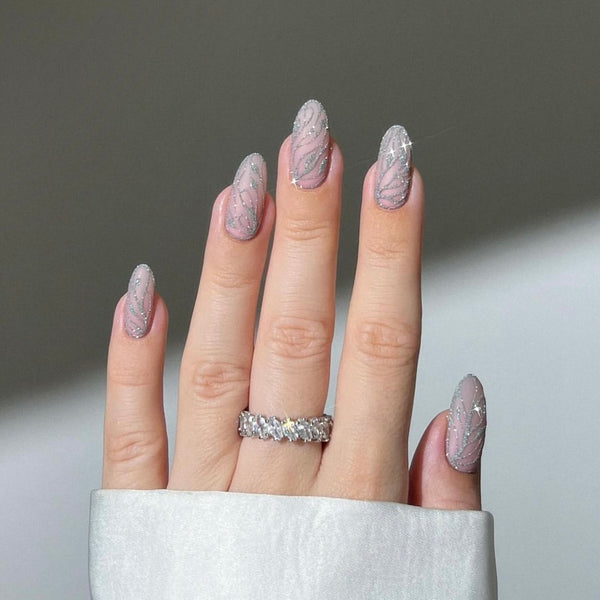 Light Pink Diamond Line Wedding Nails - Quinnas8004