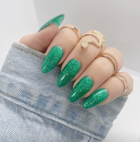 Quinnas Green Glitter Christmas Nails Semi Cured Gel Nail Strips - NG200152