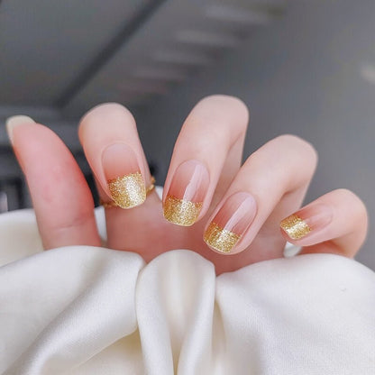 Modelones Champagne Gold Semi-Cured Gel Nail Polish Strips 20pcs Full Nail Wraps Nail Art Stickers DIY with Nail File & Stick UV/LED Lamp Required